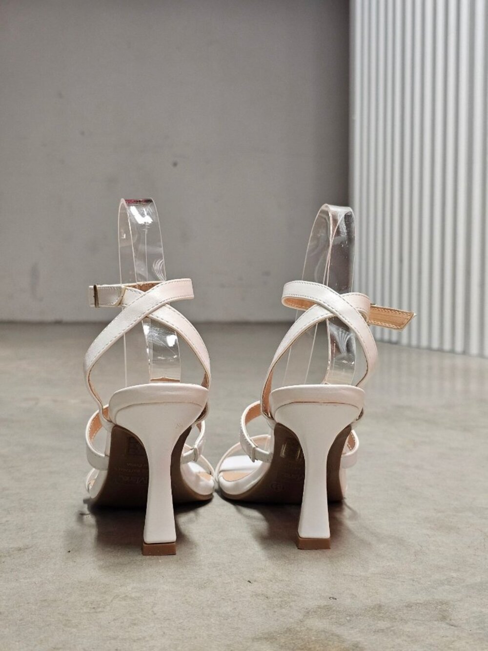 Strappy White High Heel Sandals With Square Toe & Adjustable Buckle Strap - Bell - Picture 11 of 14